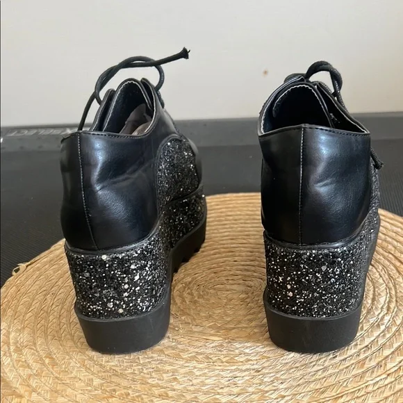 Black Glitter Platform Oxford  Funky Shoes Size 38 - Picture 7 of 14